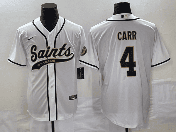 New Orleans Saints #4 Derek Carr White With Patch Cool Base Stitched Jersey