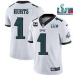 Philadelphia Eagles #1 Jalen Hurts White Super Bowl LVII Patch And 2-Star C Patch Vapor Untouchable Limited Stitched Jersey
