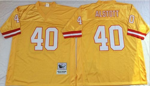 Mitchell And Ness Buccaneers #40 Mike Alstott Gold Throwback Stitched Jersey