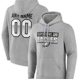 Philadelphia Eagles Active Player Custom Grey Super Bowl LVII Name Number Pullover Hoodie