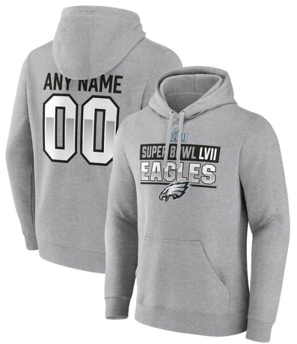 Philadelphia Eagles Active Player Custom Grey Super Bowl LVII Name Number Pullover Hoodie