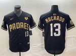 San Diego Padres #13 Manny Machado Black Gold With Patch Cool Base Stitched Jersey