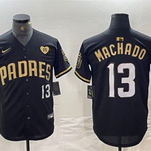 San Diego Padres #13 Manny Machado Black Gold With Patch Cool Base Stitched Jersey
