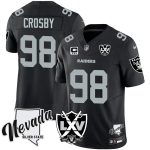 Las Vegas Raiders #98 Maxx Crosby Black 2024 F.U.S.E With Nevada Silver Stat Patch And 65th Anniversary Patch 3-Star C Patch Stitched Jersey