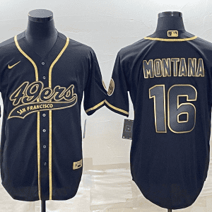 San Francisco 49ers #16 Joe Montana Black Gold With Patch Cool Base Stitched Baseball Jersey
