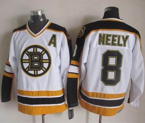 Bruins #8 Cam Neely White Black CCM Throwback Stitched Jersey