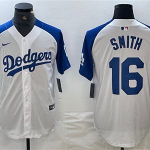 Los Angeles Dodgers #16 Will Smith White Blue Vin Patch Cool Base Stitched Jersey