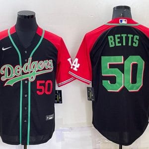Los Angeles Dodgers #50 Mookie Betts Red Black Cool Base Stitched Baseball Jersey