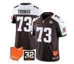 Cleveland Browns #73 Joe Thomas Brown White 2023 F.U.S.E. With Jim Brown Memorial Patch And 4-Star C Patch Vapor Untouchable Limited Stitched Jersey