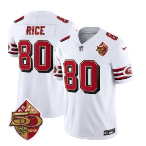 San Francisco 49ers #80 Jerry Rice White 2023 F.U.S.E. 50th Patch Throwback Stitched Jersey