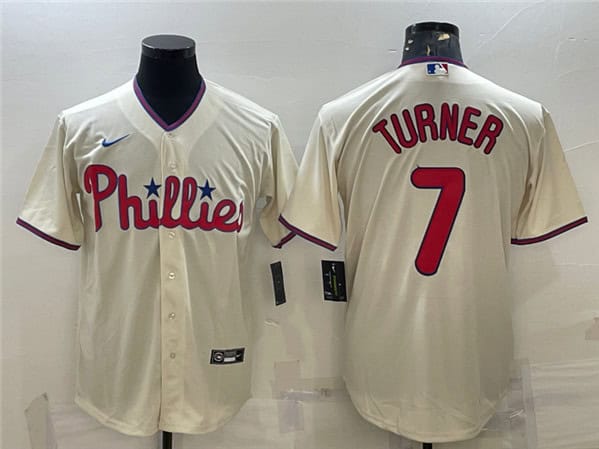 Philadelphia Phillies #7 Trea Turner Cream Cool Base Stitched Jersey