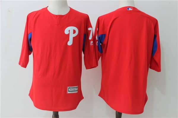 Philadelphia Phillies #7 Maikel Franco Red Authentic Collection On-Field 3 4 Sleeve Sleeve Batting Practice Stitched Jersey