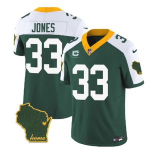 Green Bay Packers #33 Aaron Jones Green White 2023 F.U.S.E. Home Patch And 1-Star C Patch Vapor Untouchable Limited Stitched Jersey