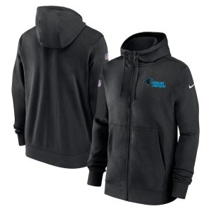 Carolina Panthers Black Sideline Club Performance Full-Zip Hoodie
