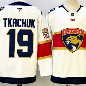 Florida Panthers #19 Matthew Tkachuk White 2024-25 Home With A Patch Stitched Jersey