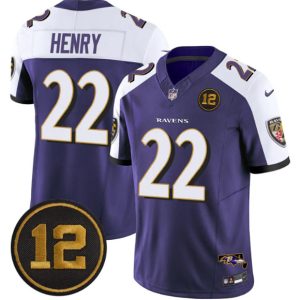 Baltimore Ravens #22 Derrick Henry Purple Alternate 2025 F.U.S.E Jacoby Jones Patch Vapor Limited Jersey