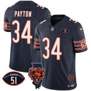 Chicago Bears #34 Walter Payton Navy F.U.S.E. With Illinois And No. 51 Patch Stitched Jersey