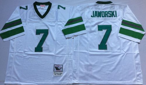 Mitchell And Ness Eagles #7 Ron Jaworski White Throwback Stitched Jersey
