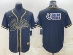 Indianapolis Colts Black Gold Team Big Logo With Patch Cool Base Stitched Baseball Jersey