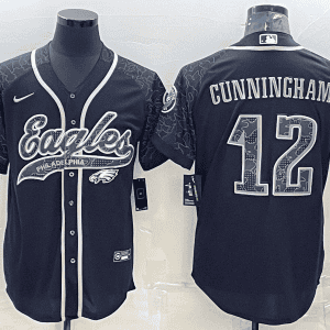 Philadelphia Eagles #12 Randall Cunningham Black Reflective With Patch Cool Base Stitched Baseball Jersey