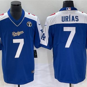 Los Angeles Dodgers #7 Julio Ur¨ªas Blue Vin Scully Patch Stitched Jersey