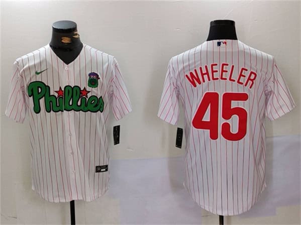 Philadelphia Phillies #45 Zack Wheeler White Green Cool Base Stitched Jersey