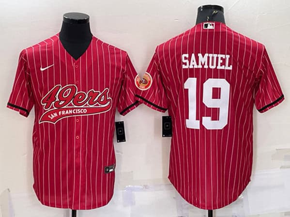 San Francisco 49ers #19 Deebo Samuel Red With Patch Cool Base Stitched Baseball Jersey