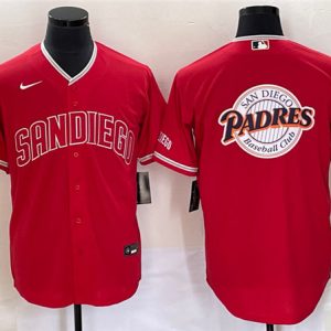 San Diego Padres Red Team Big Logo Cool Base With Patch Stitched Jersey