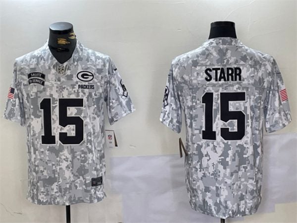 Green Bay Packers #15 Bart Starr 2024 F.U.S.E. Arctic Camo Salute To Service Limited Stitched Jersey