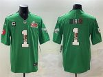 Philadelphia Eagles #1 Jalen Hurts Green Mexico 2025 Super Bowl LIX Patch And 3-Star C Patch Vapor Untouchable Limited Stitched Jersey