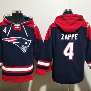 New England Patriots #4 Bailey Zappe Navy Ageless Must-Have Lace-Up Pullover Hoodie