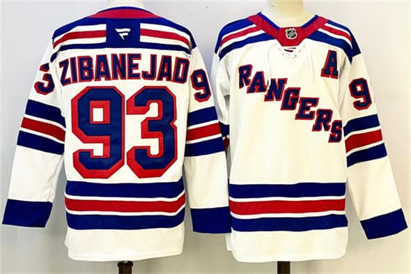 New York Rangers #93 Mika Zibanejad White With A Patch 2024-25 Away Stitched Jersey