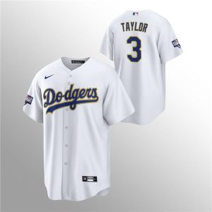 Los Angeles Dodgers #3 Chris Taylor 2021 Gold Program White Cool Base Stitched Jersey