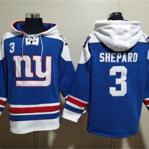 New York Giants #3 Sterling Shepard Blue Lace-Up Pullover Hoodie