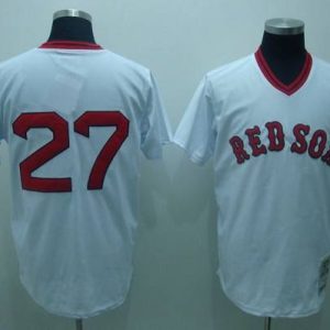 Mitchell And Ness Red Sox #27 Carlton Fisk Stitched White Throwback Jersey