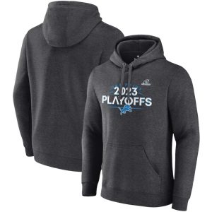 Detroit Lions Heather Charcoal 2023 Playoffs Fleece Pullover Hoodie