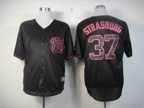 Nationals #37 Stephen Strasburg Black Fashion Stitched Jersey