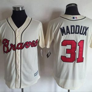 Braves #31 Greg Maddux Cream New Cool Base Stitched Jersey