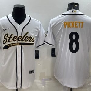 Pittsburgh Steelers #8 Kenny Pickett White With Patch Cool Base Stitched Jersey