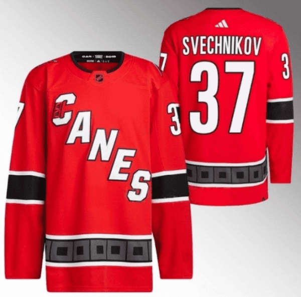 Carolina Hurricanes #37 Andrei Svechnikov 2022 23 Reverse Retro Red Stitched Jersey