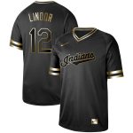 Cleveland Indians #12 Francisco Lindor Black Gold Stitched Jersey