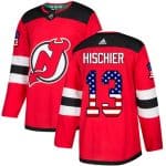 New Jersey Devils #13 Nico Hischier Red USA Flag Stitched Jersey