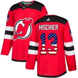 New Jersey Devils #13 Nico Hischier Red USA Flag Stitched Jersey