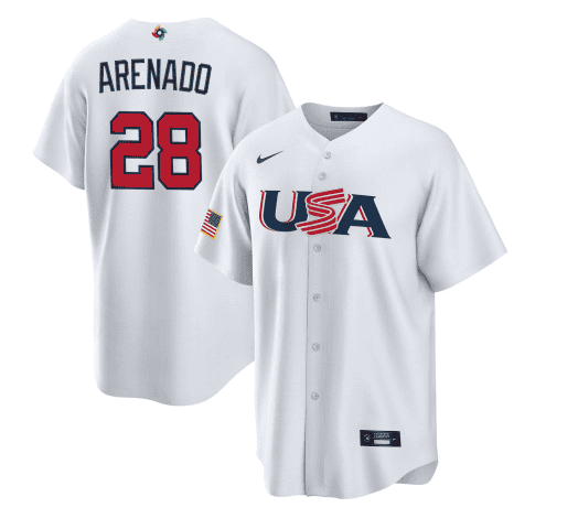 USA #28 Nolan Arenado 2023 White World Classic Stitched Jersey
