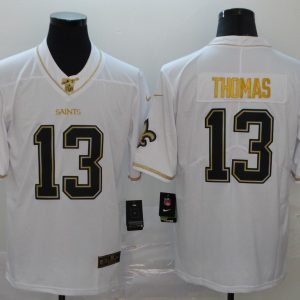 New Orleans Saints #13 Michael Thomas White 2019 100th Season Golden Edition Limited Stitched Jersey