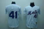 Mitchell And Ness Mets #41 Tom Seaver Stitched White Blue Strip Throwback Jersey
