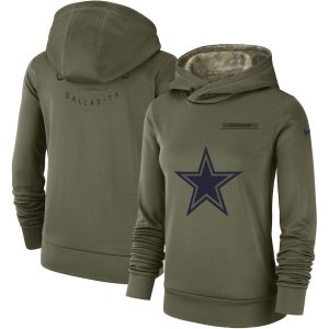 Dallas Cowboys Olive Salute To Service Team Logo Performance Pullover NFL Hoodie