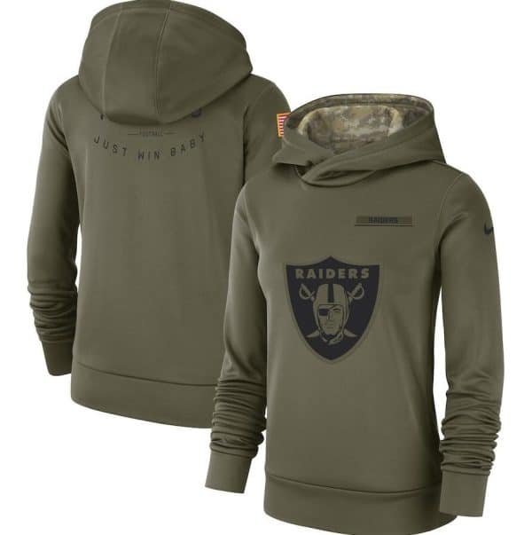 Oakland Raiders Olive Salute To Service Team Logo Performance Pullover NFL Hoodie