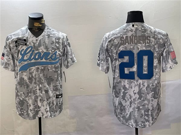 Detroit Lions #20 Barry Sanders 2024 Arctic Camo Salute To Service Stitched Jersey