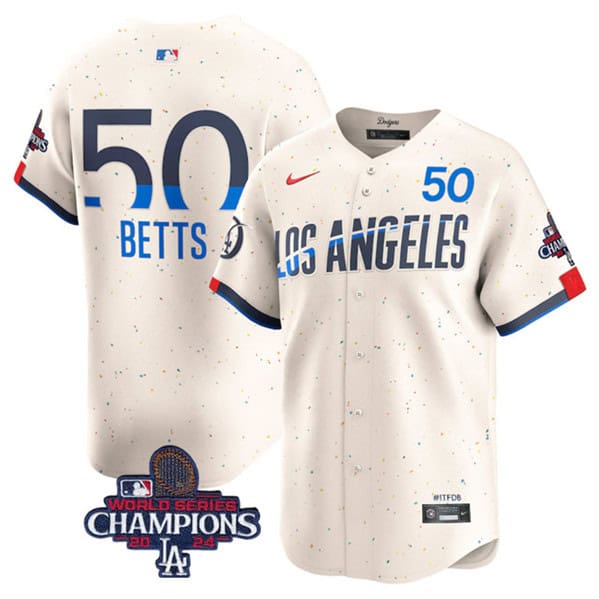 Los Angeles Dodgers #50 Mookie Betts Cream 2024 World Series Champions City Connect Limited Stitched Jersey